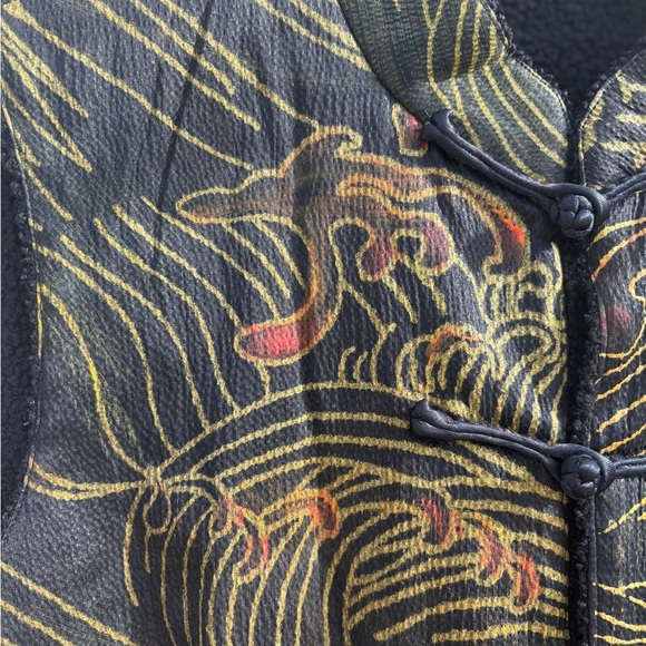 Vintage Asian Style fleece lined Black and Gold Patterned Vest - Picture 15 of 15